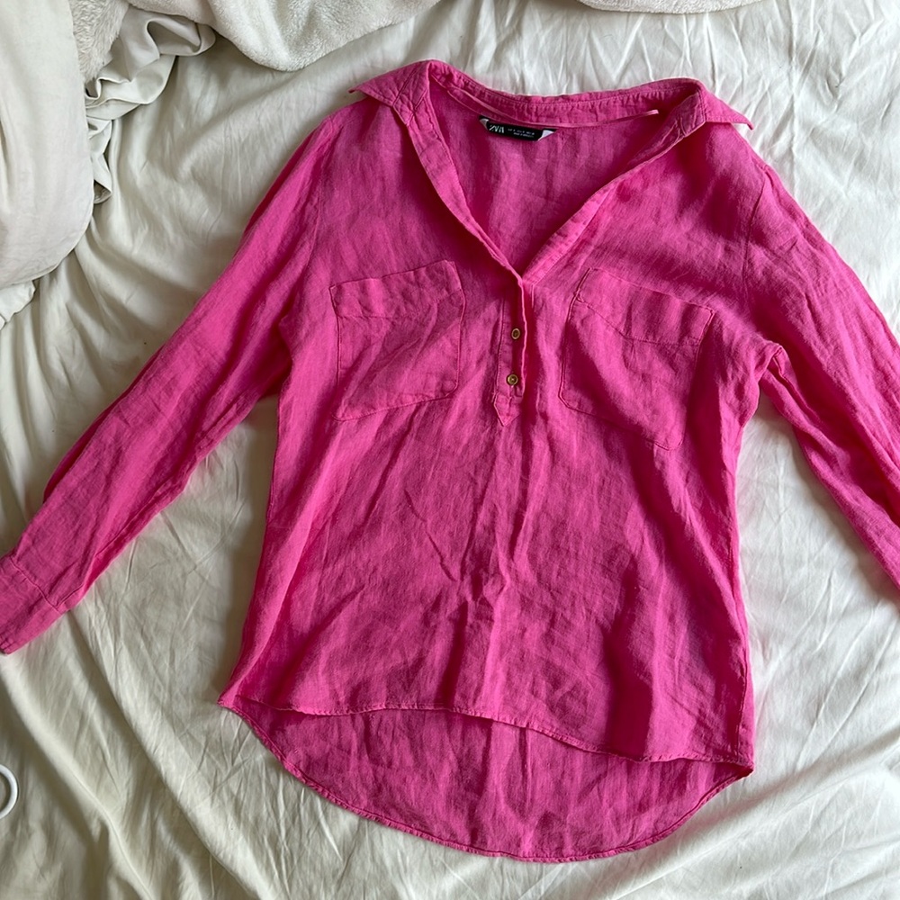 zara pink botton up